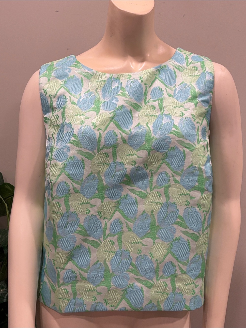 Lilly Pulitzer Tulip Tango Jacquard Sleeveless Crop Top in Light Blue and Green